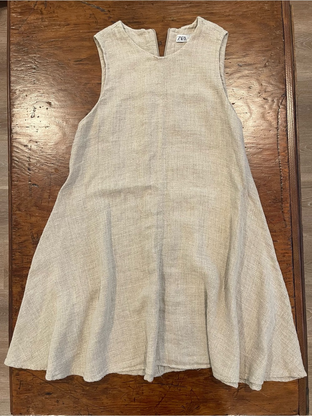 Zara Linen Blend Minimalist Swing Dress in Oatmeal Beige XS